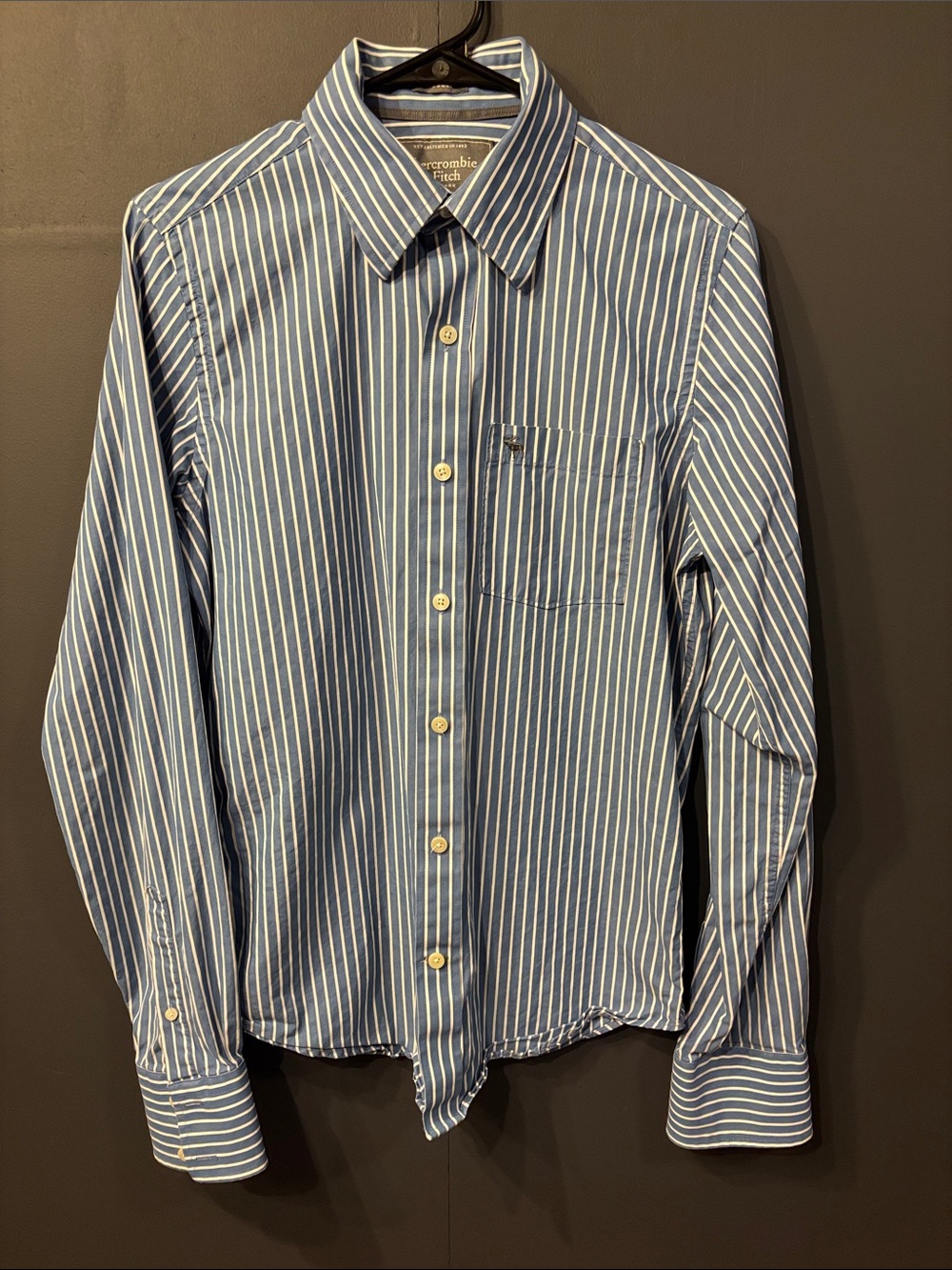 Abercrombie & Fitch Blue and White Striped Men's Dress Shirt